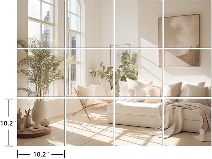 Vlush Full Length Wall & Tiles 10.2'' x 10.2'' x 12PCS Full Body Mirror, Full Length Mirror Wall Mounted Mirrors Decorative for Home Gym, Door, Bedroom & Bathroom