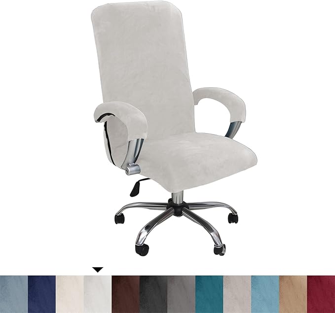 Velvet Plush Mesh Office Chair Cover - Cat Proof Stretchable Protector for Ergonomic Computer Desk Chair with Wheels Armrests, Comfy Executive Chair Cover for Home Office, Easy Install, White, XL