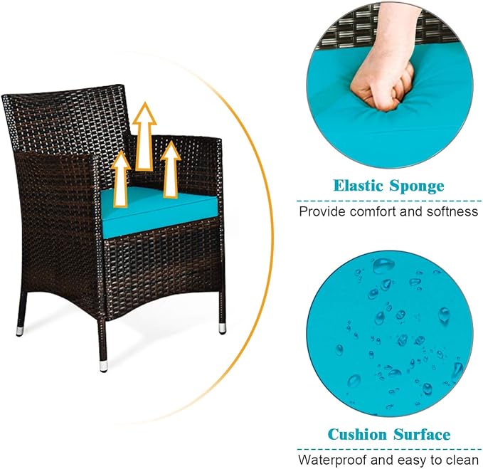 Tangkula 8 Pieces Patio Rattan Conversation Set with Tempered Glass Coffee Table & Thick Cushion, Wicker Set for Garden, Lawn, Poolside and Backyard