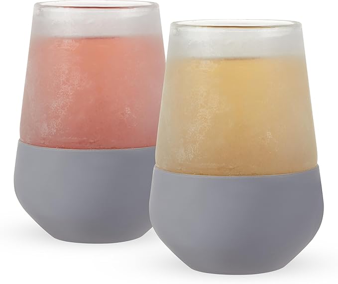 Host Wine Freeze Cooling Cups, Freezer Cups for Drinks, Insulated Tumblers Cool Wine Glasses Set of 2, 8.5oz in Gray