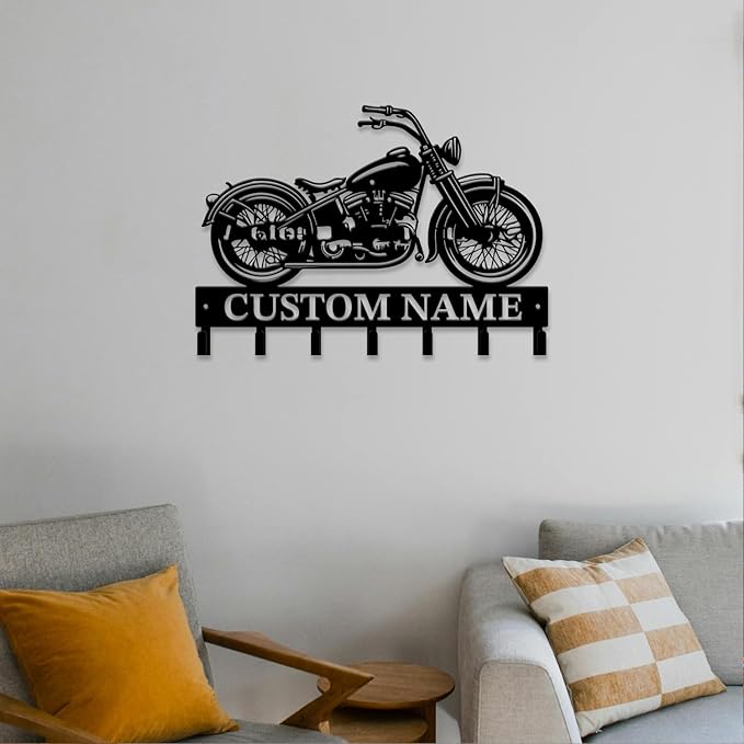 Personalized Custom Name Motorcycle Keys Hooks,Metal Motorcycle Art Clothes Keys Hooks,Metal Motorcycle Lover Wall Home Storage Decorative Keys Hooks,Key Holder Hooks for Wall (Style A)