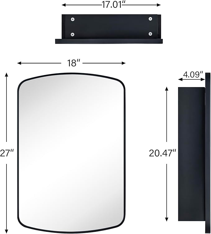 Brushed Gold Arched Recessed and Surface Mount Bathroom Medicine Cabinet with Mirror Metal Framed Rectangular Bathroom Cabinet with 3 Tempered Glass Adjustable Shelves 18x27''