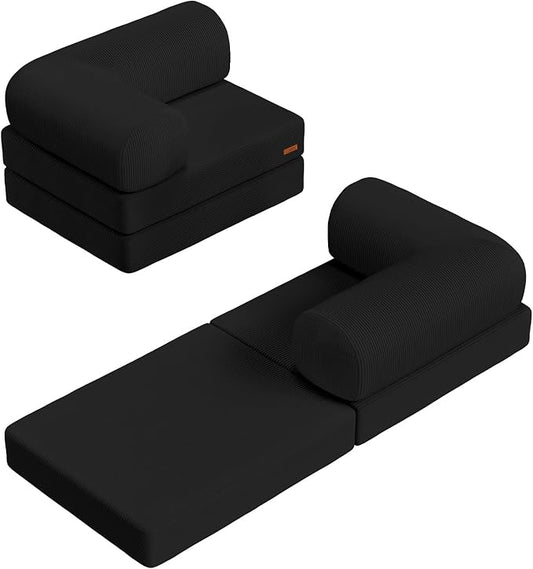COMAX Folding Sofa Bed, Fold Out Chair Bed, Foldable Sofa, Convertible Sleeper for Adults, Futon Chair Single Small Floor Couch for Spaces, Bedroom Living Room Guest Room, Black