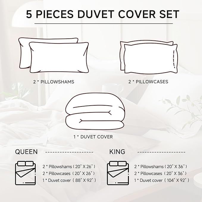 Simple&Opulence French Linen Duvet Cover Set 88" x 92"- 5 Pieces (1 Comforter Cover,4 Pillowcases)- Natural Flax Cotton Blend-Solid Color Breathable Farmhouse Bedding-Linen/Beige, Queen