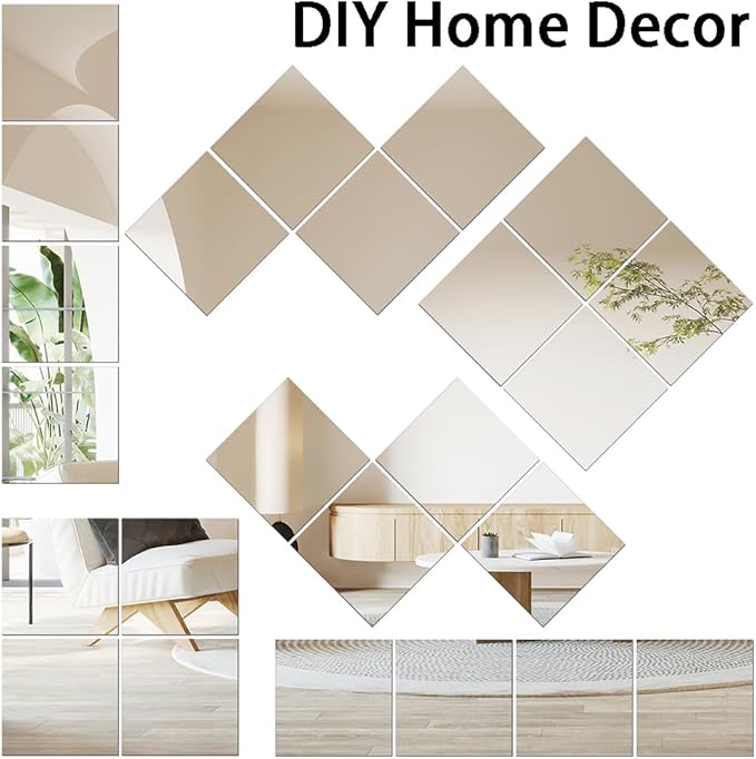 Vlush Full Length Wall & Tiles 11'' x 11'' x 4PCS Full Body Mirror, Full Length Mirror Wall Mounted Mirrors Decorative for Home Gym, Door, Bedroom & Bathroom