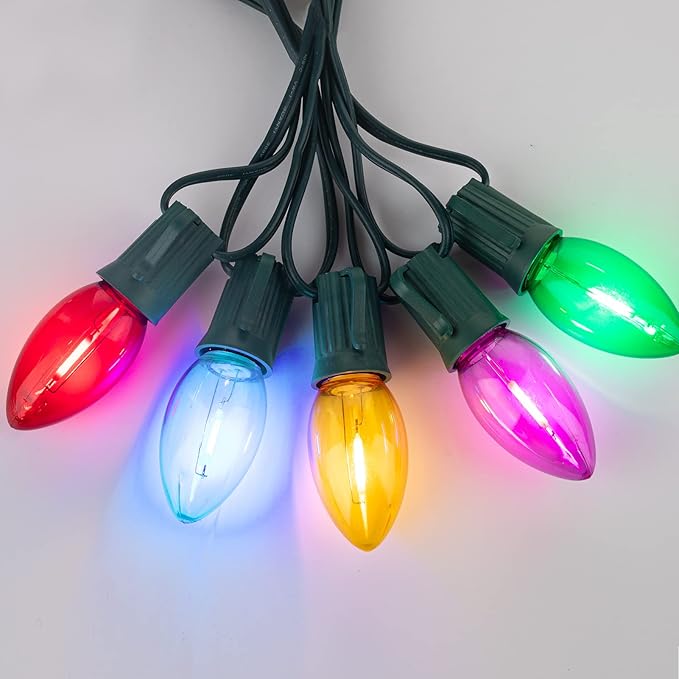 Brightown 25 Pack C9 LED Christmas Light Bulbs - Colored Shatterproof Replacement for String Lights, E17 Intermediate Base, Commercial Dimmable Holiday Multicolor Bulbs