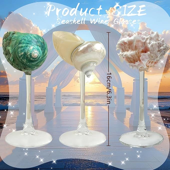 2Pcs Seashell Wine Glasses Wedding Wine Glasses Conch Goblet Martini Cocktail Glass Cup for Birthday Wedding Beach Bridesmaids Anniversary Party(B)