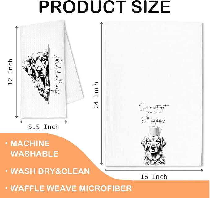Funny Golden Retriever Dog Hand Towels, Dog Bathroom Decor, Gifts for Golden Retriever Lovers Decorative Hand Towels for Bathroom Washroom Restroom Toilet, 16x24 Inch Set of 2