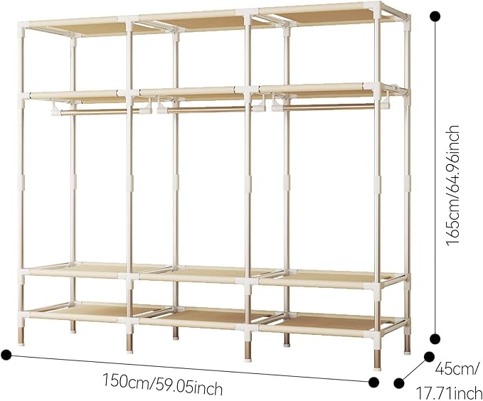 Portable Wardrobe Closet Durable and Easy to Assemble Heavy Duty Clothes Rack with Non-Woven Cover Fabric Best for Bedroom and Easy Storage and Organization (Brown-A)