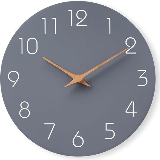 Mosewa Large Wall Clock 16 Inch Gray Modern Flatwood Silent Non Ticking Battery Operated Decorative for Bedroom Bathroom Living Room Kitchen Home Office Hotel