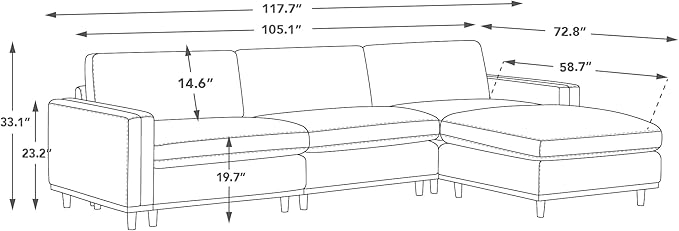 CHITA Super Large Luxury L Shape Convertible Sectional Modular Sofa, Down Filled Modern Sofa with Ottoman, Deep Seat Cloud Couch, 118 inch Width, 4 Seat Couch with Solid Wood Leg, Linen