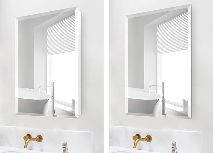 Bathroom Medicine Cabinet with 16"x26" Frameless Mirror, Rectangular Beveled Frameless Mirror Cabinet,Wall Mounted Cabinet for Bathroom Toilet Kitchen,Recess or Surface Mount Installation