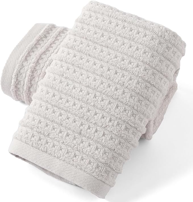 sense gnosis Light Grey Waffle Hand Towel Set of 2 Super Soft 100% Cotton Terry Striped Pattern Ultra Absorbent Hand Towel for Bathroom 13 x 29 Inch