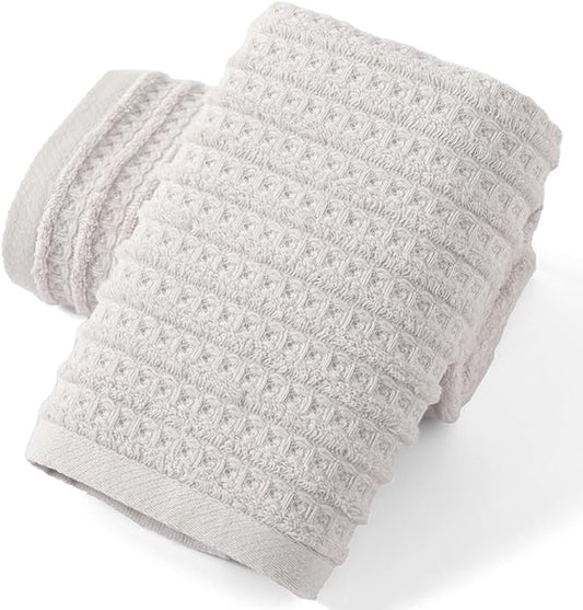 sense gnosis Light Grey Waffle Hand Towel Set of 2 Super Soft 100% Cotton Terry Striped Pattern Ultra Absorbent Hand Towel for Bathroom 13 x 29 Inch
