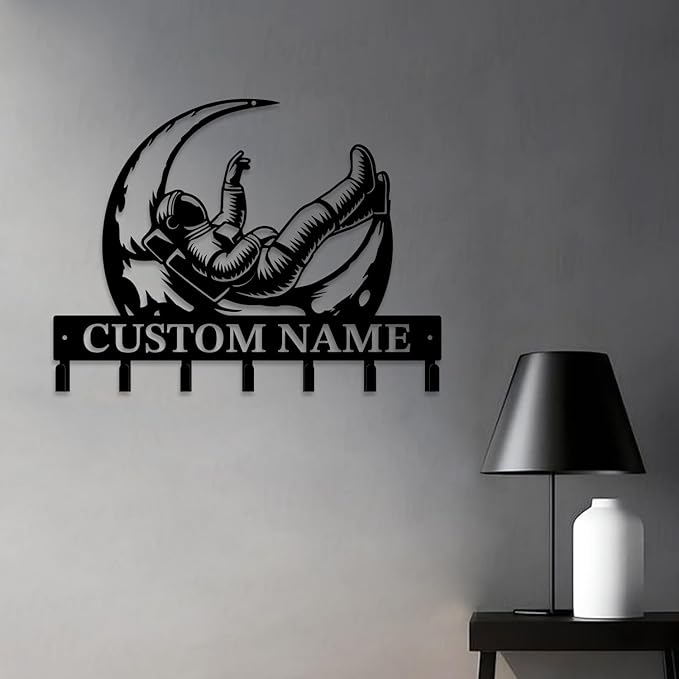 Personalized Custom Astronaut UFO Metal Wall Keys Hooks,Clothes Hooks Astronaut Art coat racks,door holder,Black Astronaut decorations for home,Entrance doors,Hallway, Bedroom,Keys,Hats (Style C)
