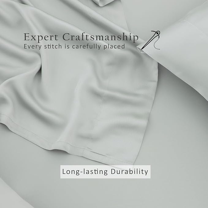 TOSMO Luxury Cooling Sheet Set - 100% Viscose from Bamboo, 4-Piece Bedding Set (King Size) - 18” Extra Deep Pockets, Oeko-Tex Certified, Silky Soft and Breathable, Sliver