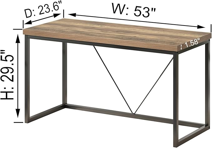 FOLUBAN Modern Home Office Desk, Rustic Wood and Metal Computer Desks, Industrial Study Writing Gaming Table Workstation, Vintage Laptop PC Desk, Oak 53 Inch