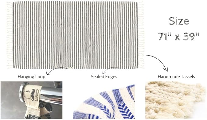 Bazaar Anatolia Turkish Beach Towel – 100% Cotton, Quick Dry, Sand Free Large Towel for Bathroom and Camping – Oversized 71x39 Inches – Arpa Grey