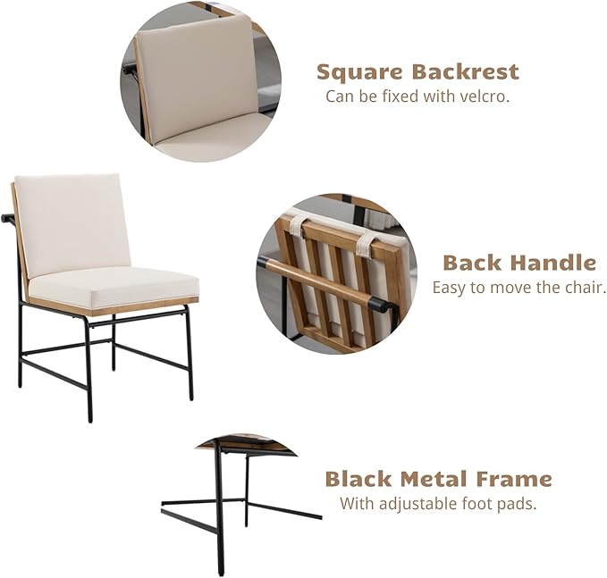 HEAH-YO Modern Dining Chairs Set of 6, PU Leather Upholstered Dining Chairs with Backrests, Armless Dining Room Chairs for Kitchen, Beige