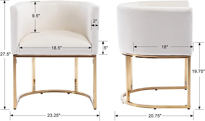 Bestan Velvet Dining Chair Set of 2 Modern Barrel Arm Chairs with Golden Frame, Upholstered Kitchen Accent Chairs 18.5" Wide for Living Room Dining Room Restaurant, Beige
