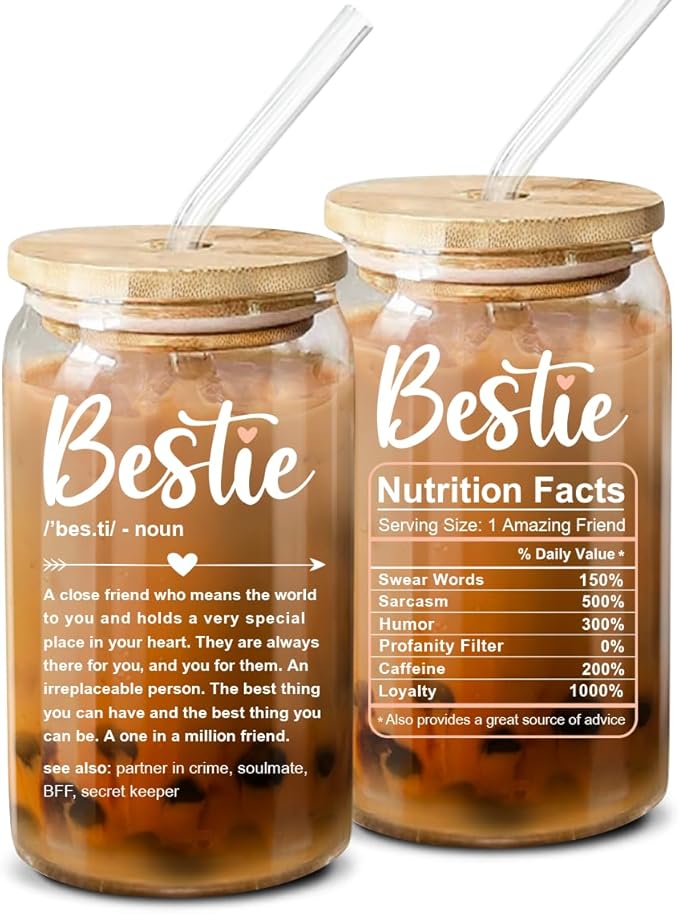 NewEleven Christmas Gift For Friends, Bestie - Gifts for Women Friendship - Unique Friendship Gifts For Women, Friend, Bestie, Bff, Soul Sister, Work Bestie - 16 Oz Coffee Glass