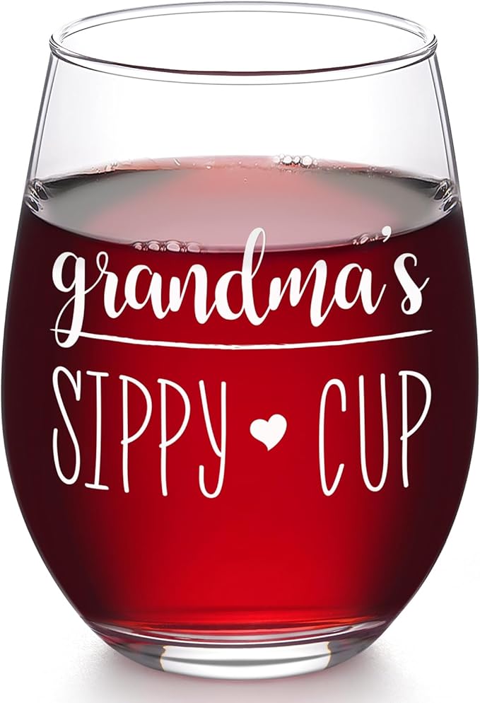 Futtumy Grandma’s Sippy Cup Stemless Wine Glass, Grandma Wine Glass, Grandma Christmas Gifts from Grandkids, Mothers Day Gifts for Grandma, Grandma Gifts for Grandmother New Grandma Nana Mimi