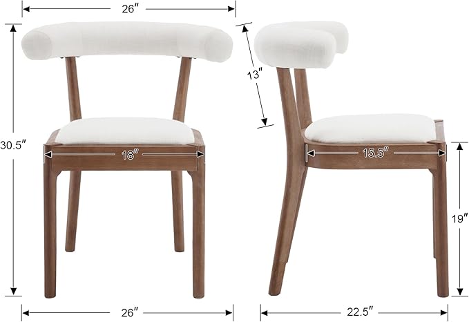 Kmax Dining Room Chairs Mid-Century Modern Sherpa Kitchen Chairs with Natural Walnut Finished Frame, Fur Curved Back, Set of 2, White