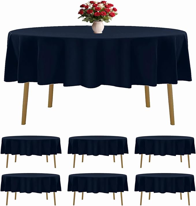 6 Pack Navy Blue Round Tablecloths 90 Inches Table Cloth Stain and Wrinkle Resistant Washable Polyester Table Cover Fabric for Party, Wedding,Dining,and Banquet Decoration