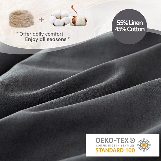 Simple&Opulence French Linen Duvet Cover Set 78" x 86"- 3 Pieces (1 Comforter Cover,2 Pillowcases)- Natural Flax Cotton Blend-Solid Color Breathable Farmhouse Bedding-Charcoal Grey, Full