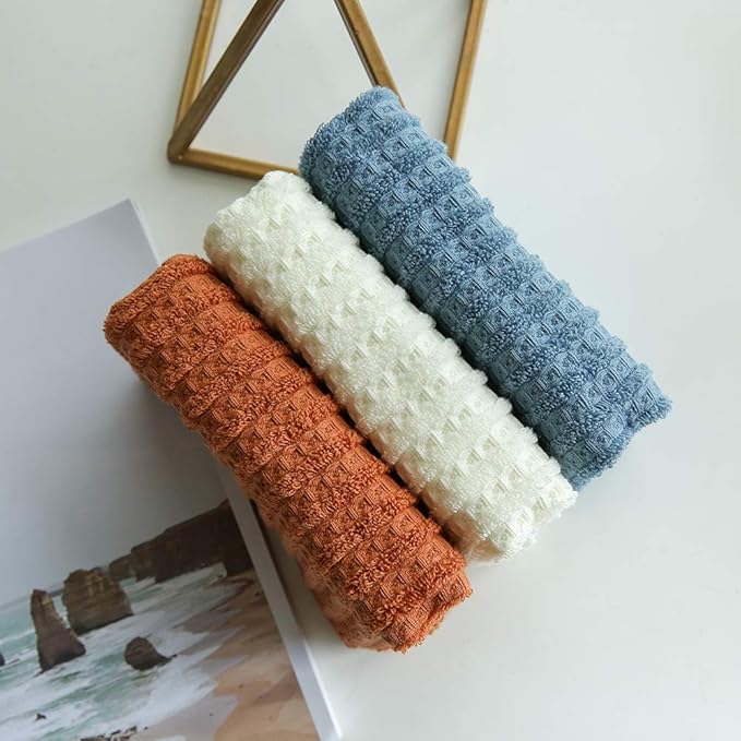 sense gnosis Blue Hand Towel Set of 2 Ultra Soft 100% Cotton Waffle Terry Striped Absorbent Lightweight Fast Drying Decorative Hand Towels for Bathroom 13" X 29"