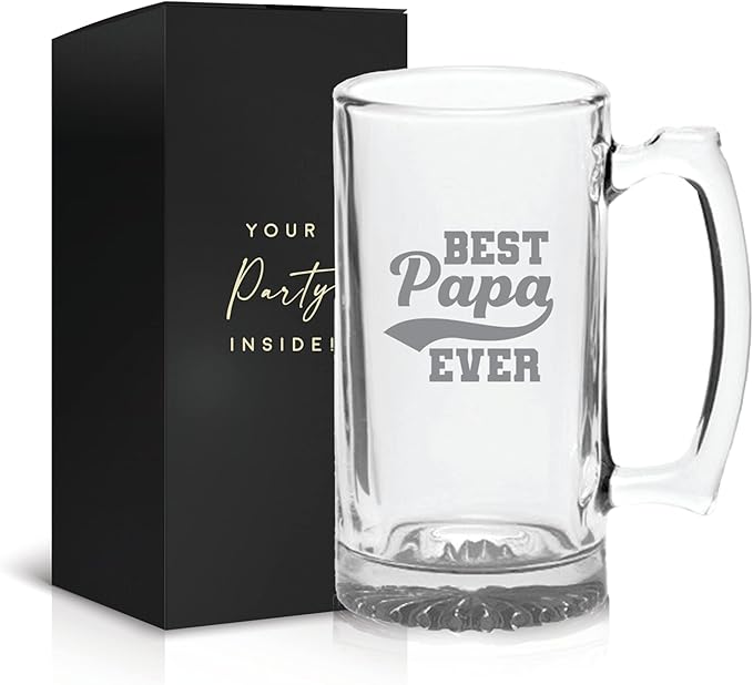 Best Papa Ever Beer Glass - 16oz Beer Mug Drinkware Gift, Fathers Day Present, Best Papa Mug, Gifts From Son and Daughter, Gifts For Dad, Daddy's Sippy Cup and Wine Glass, Gift for New Dads
