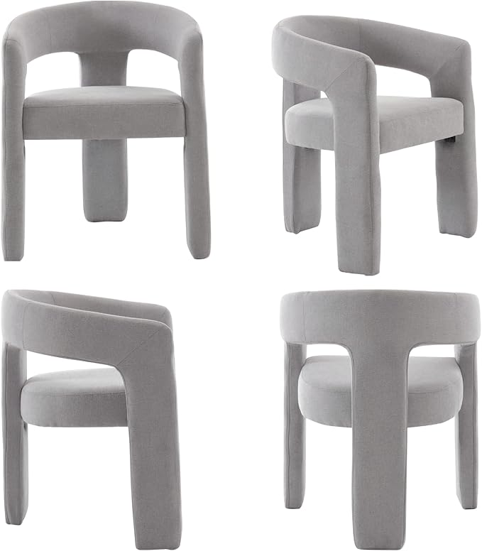 Modern Chenille Dining Chairs Set of 6, Upholstered Barrel Chairs with Arms Comfy Accent Side Chairs for Living Room/Dining Room/Reception, Grey