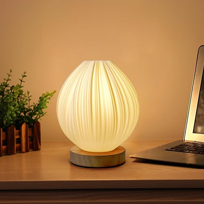 Zenply Novelty Small Table Lamp for Bedroom & Living Room, Vintage Style Striped Night Light, Mini Bedside Lamp for Small Spaces & Kids Room, Office, Dorm (Lotus)