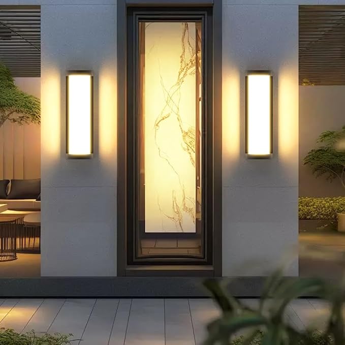 Sytmhoe 10%-100% Dimming Exterior Wall Lights,16in Dimmable LED Modern Patio Wall Light Fixture, Black Aluminum&Dual PC Wall Sconce Suitable for Garage Bathroom Room Courtyard House(3000K)