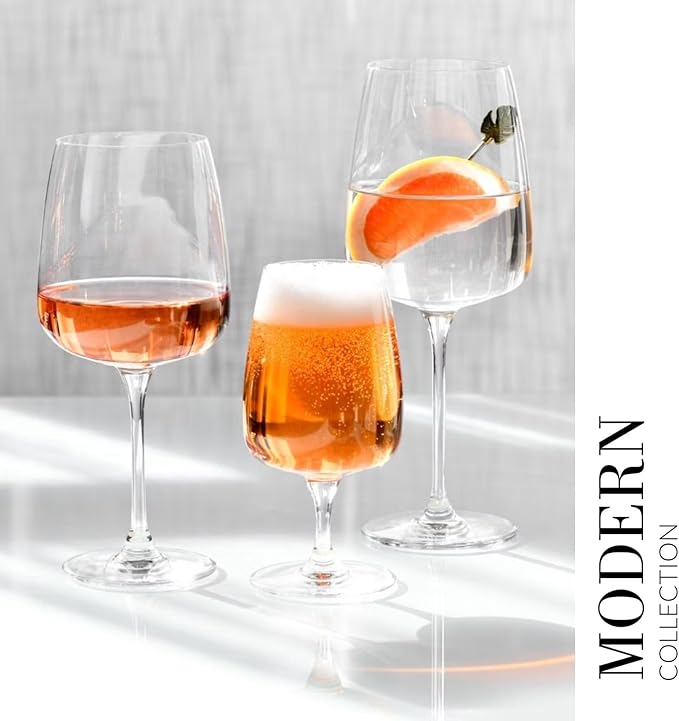 Krosno - Stemmed Tulip Water Glasses, Set of 4, 11.2 oz, Ideal Goblets for Dessert, Cocktails, Juice, Drinking Glasses, Lead-Free and Safe, Dishwasher Safe, Made in Europe