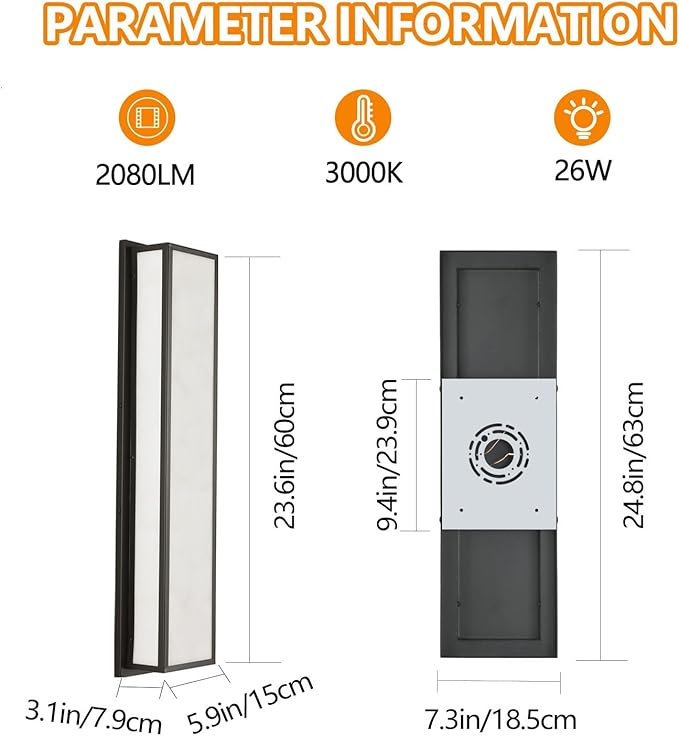 Motion Sensor Outdoor Wall Light LED 26W 24.8in - Rectangle Modern Exterior Lighting Fixture with Resin Shade, IP65 Waterproof Porch Sconce,for Garage,Front Door,Patio