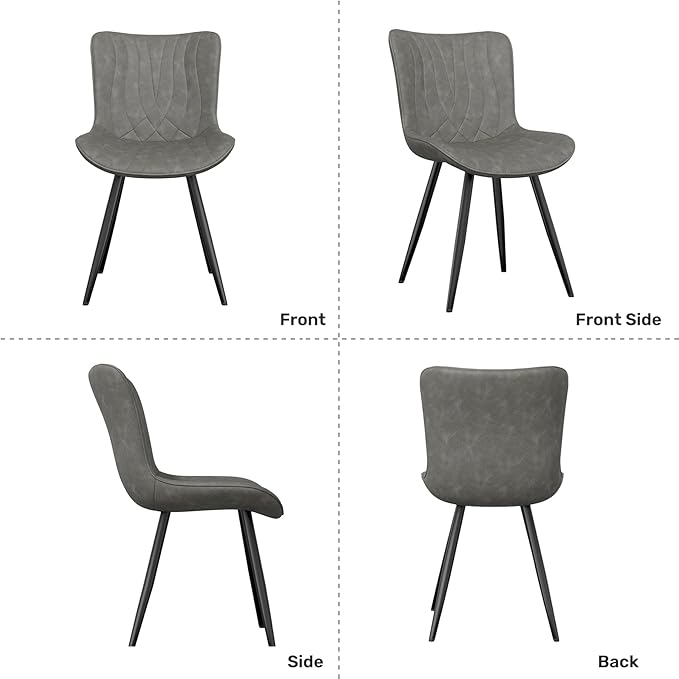Dining Chair Set of 2 PU Leather Dining Room Chairs Upholstered Comfy Dining Chairs,Modern Kitchen Armless Side Chair with Sturdy Metal Legs,Grey