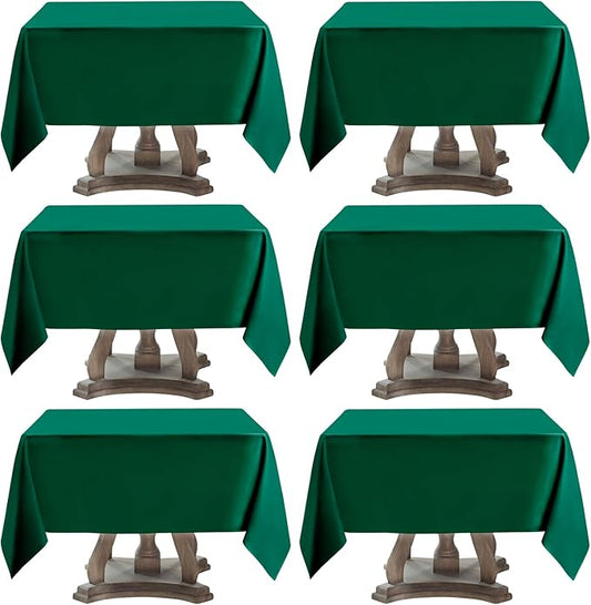 Square Tablecloth 52 x 52 Inch Dark Green Tablecloths Stain-Wrinkle Resistant Washable Polyester Table Cloths for Holiday, Buffet Parties,and Wedding 6pack