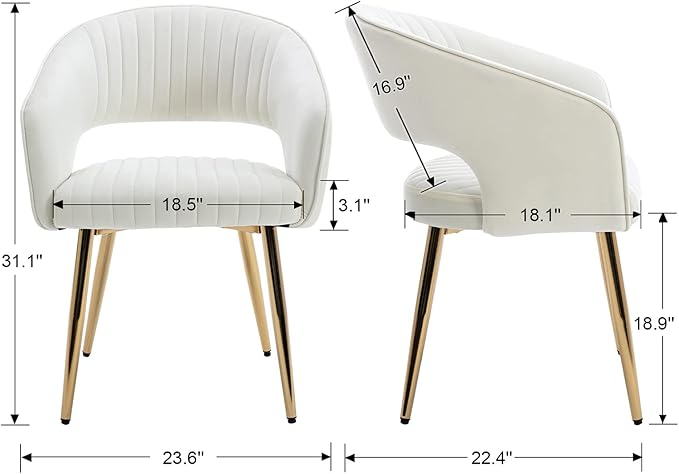 Beige Velvet Dining Chairs Set of 2, Upholstered Gold Dining Chairs with Tufted Back, Modern Dining Room Chairs with Gold Legs, Accent Arm Chairs Kitchen Chairs for Dining Room Reception