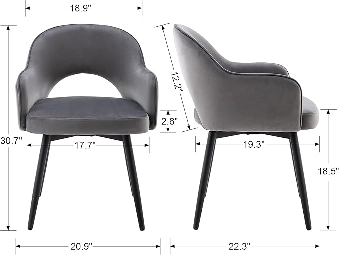DUOMAY Swivel Dining Chair Set of 4, Modern Velvet Grey Upholstered Armless Side Chairs with 360-Degree Swivel for Dining Room, Living Room, Office