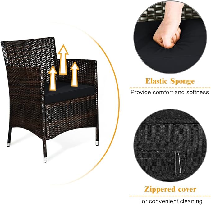 Tangkula 8 PCS Patio Rattan Conversation Set, Outdoor Wicker Furniture Set with Tempered Glass Coffee Table &Thick Cushion, Rattan Chair Wicker Set for Garden, Lawn, Poolside and Backyard (2, Black)