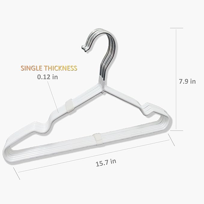 Stainless Steel Immersion Rubber Process Hangers 12 Pack, Heavy Duty White Hangers for Coats, Pants & Dress Clothes, Non Slip Clothes Set, Space Saving Ultra Thin