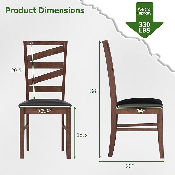 GOFLAME Wooden Dining Chairs Set of 4, PU Leather Upholstered Kitchen Chairs with W-Shaped Hollowed Backrest, Rubber Wood Legs, Armless Side Chairs for Living Room, Dining Room, Restaurant