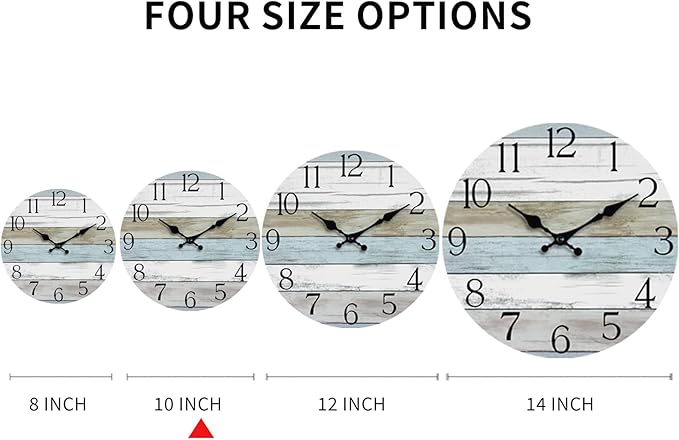 HYLANDA Wall Clock, 10 Inch Silent Non Ticking Wall Clocks Battery Operated, Rustic Wooden Clocks Decorative for Kitchen, Bathroom, Bedroom, Living Room