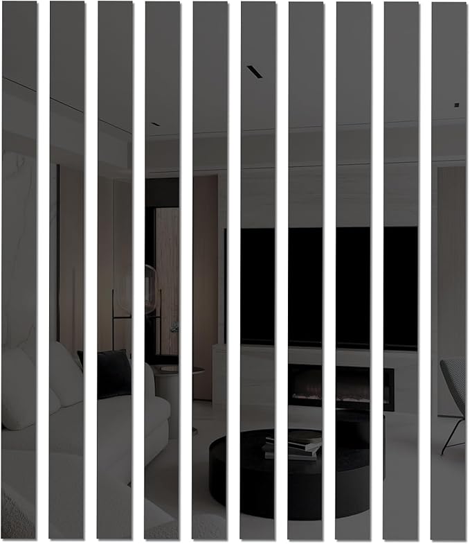 10Pcs DIY Striped Mirror Stickers 39.37 Inch Self Adhesive Long Acrylic Wall Decals Mirror Strips Removable for Home Art Wall Decor (Black)