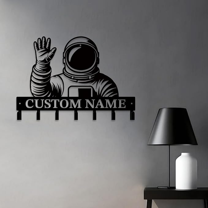 Personalized Custom Astronaut UFO Metal Wall Keys Hooks,Clothes Hooks Astronaut Art coat racks,door holder,Black Astronaut decorations for home,Entrance doors,Hallway, Bedroom,Keys,Hats (Style H)