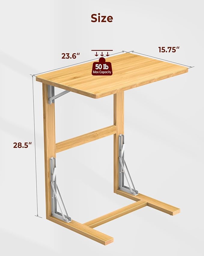 Tatub 24'' Folding TV Tray Table, C Shaped End Table for Couch, Small Sofa Side Laptop Desk