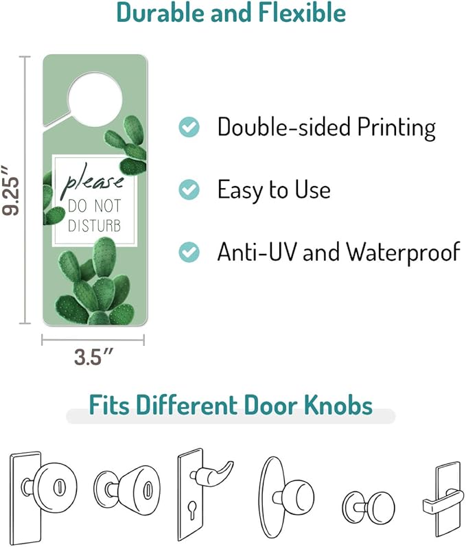 Do Not Disturb Door Hanger Sign, 2 Pack (Printed on Both Sides), 9.3″x3.5″ PVC Plastic, Please Do Not Disturb Sign for Home, Office, Hotel, Bathroom, Bedroom, Counseling, Therapists, Clinic, Cactus