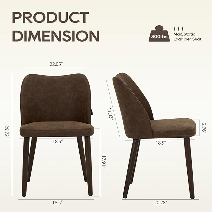 Wooden Dining Chairs Set of 6, Upholstered Kitchen Dining Room Chair, Modern Fabric Farmhouse Dinner Chair for Restaurant & Cafe, Dark Brown