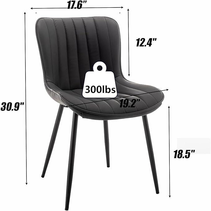 Leather Dining Chairs Set of 6, Upholstered Dining Room Chairs with Metal Legs, Modern Dining Chair for Dining Room, Kitchen (Black)
